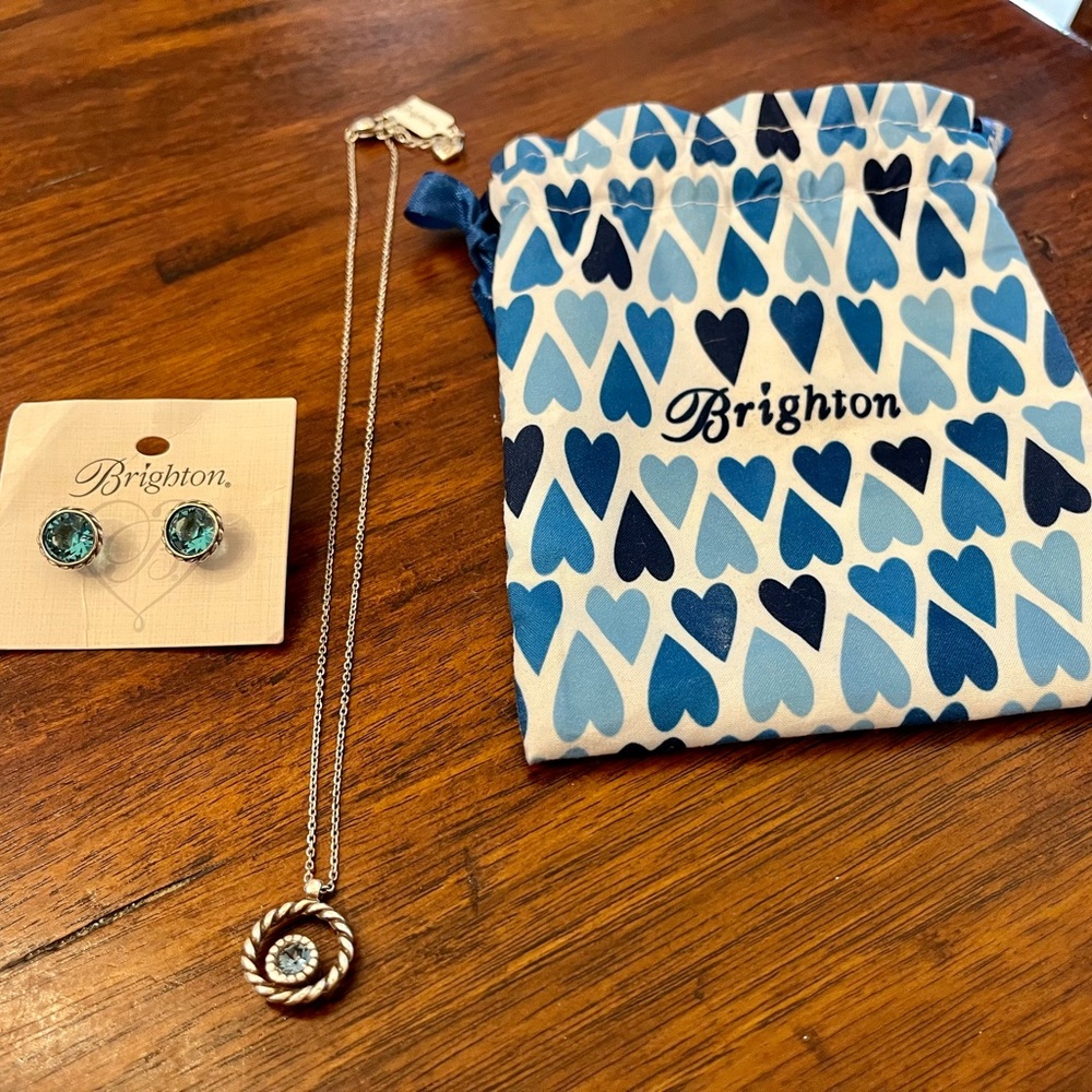 Brighton Silver & Aquamarine Color Jewelry Set